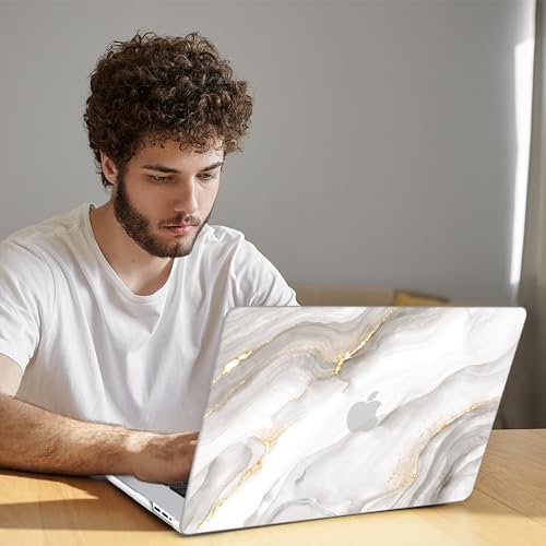 BELKA Compatible with MacBook Pro 13 inch Case M2 M1 2022-2016 | Model A2338 A2251 A2289 A2159 A1989 A1706 A1708, Plastic Hard Shell Case with Keyboard Cover & Screen Protector, White Marble - color: White Marble