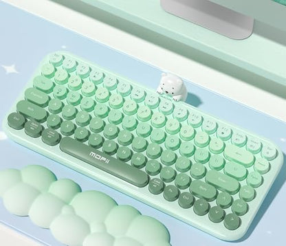 Colorful Wireless Keyboard with Magnetic Bear, Bluetooth/2.4G Dual Mode, Compact TKL Quiet Membrane Keyboard, Cute Gradient Retro Round Keycaps, Compatible with PC/Laptop/Tablet/Smartphone (Green) - color: Green