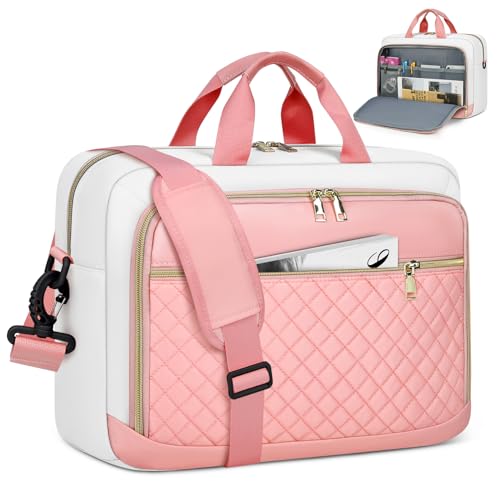 NEWHEY Laptop Bag 17.3 Inch Laptop Briefcase for Women Men Waterproof Shoulder Messenger Bag Large Computer Bag for Business Office Work College, Pink&Beige - color: Pink&beige, size: 17 inch