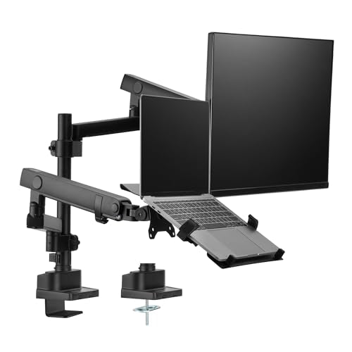 AVLT Laptop & Monitor Arm Pole Top Mount for 17-38" Screens - Black | Supports flat/curved/ultrawide screens up to 26.4 lbs. Mechanical spring, laptop tray, height adjustment and cable routing. - size: Laptop & 38 Inch Monitor Pole Arm