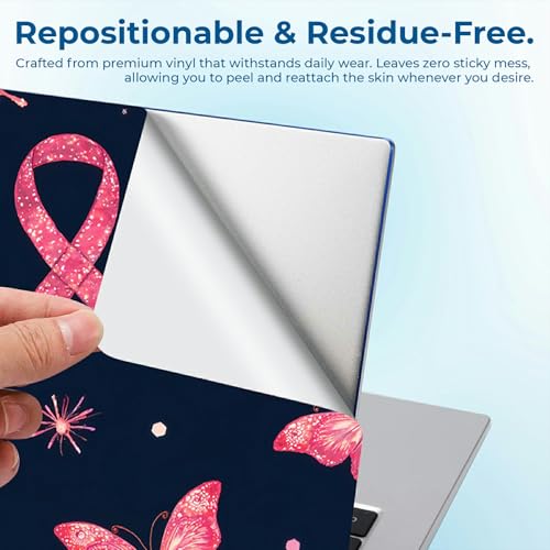 Reusable Universal Laptop Skin Sticker, Cut to Fit for 11.6–15.6 Inch Laptops, Waterproof Protective Film, No-Residue - Pink Ribbon Butterflies - color: Pink Ribbon Butterflies