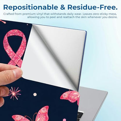 Reusable Universal Laptop Skin Sticker, Cut to Fit for 11.6–15.6 Inch Laptops, Waterproof Protective Film, No-Residue - Pink Ribbon Butterflies - color: Pink Ribbon Butterflies