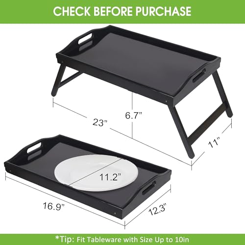 Bed Tray Table with Folding Legs Wooden Serving Breakfast in Bed or Use As a, Platter, TV Table Laptop Computer Tray Snack Tray Large Size - color: Black-large