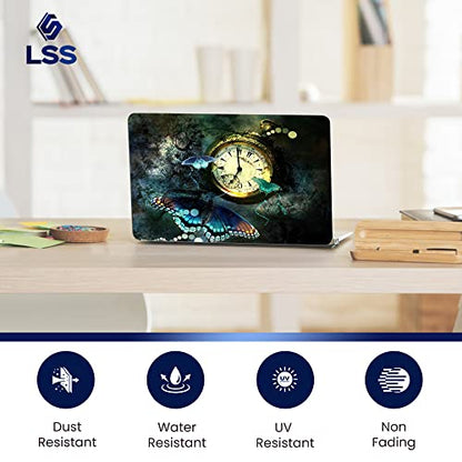 LSS 17 17.3 Inches Laptop Notebook Skin Sticker with 2 Wrist Pads - Reusable Cover Protector Vinyl Sticker Cover Decal Fits 17" - 19" HP Asus Acer Samsung - Clock Butterfly Pattern - color: Clock Butterfly, size: 17" - 19"