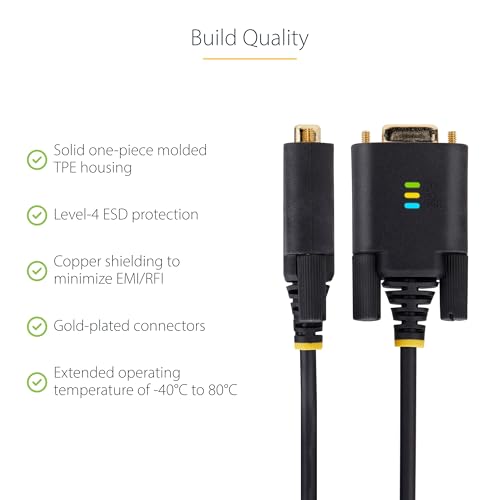 StarTech 3ft USB to Serial Adapter Cable, FTDI (1P3FFCB-USB-SERIAL) | USB-A to DB9 RS232, Interchangeable DB9 Screws Nuts, COM Retention, LED Indicators - size: 3.3ft