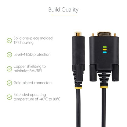 StarTech 10ft USB to Serial Adapter Cable, FTDI IC (1P10FFC-USB-SERIAL) | USB-A to DB9 RS232, Interchangeable DB9 Screws Nuts, COM Retention, LED Indicators - size: 10ft