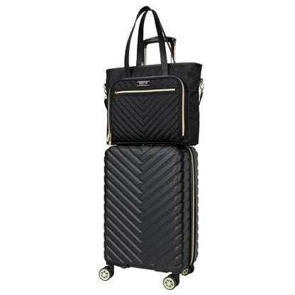 Kenneth Cole REACTION Madison Square Lightweight Hardside Chevron Expandable Spinner Luggage, Black, 2-Piece (20" Carry On + Tote) - color: Black, size: 2-Piece (20" Carry On + Tote)