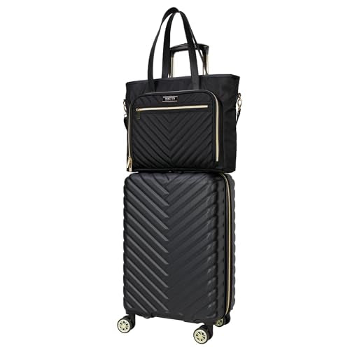 Kenneth Cole REACTION Madison Square Lightweight Hardside Chevron Expandable Spinner Luggage, Black, 2-Piece (20" Carry On + Tote) - color: Black, size: 2-Piece (20" Carry On + Tote)
