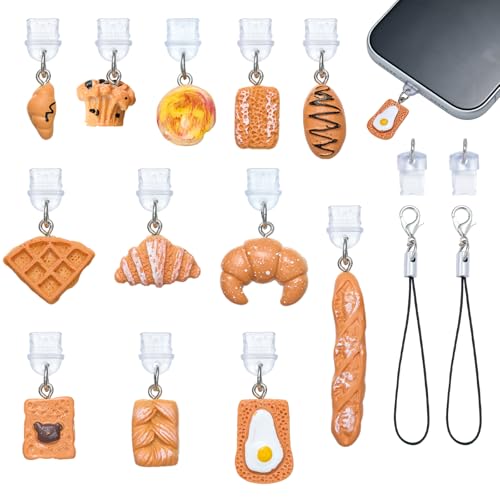12Pcs Classic Bread Dust Plug Charm Type C Colorful Phone USB C Dust Plug Charm with Resin Alloy Pendants Cute Charging Port Protector for Phone Reader Accessory Gifts - color: Colorful Classic Bread