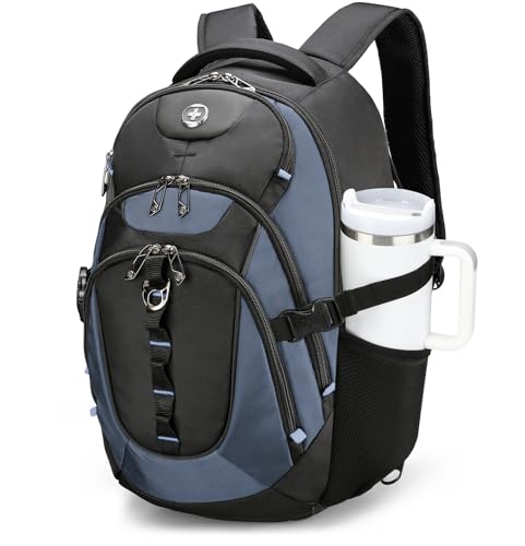 Swissdigital Design Laptop Backpack with USB Charging Port, Travel Backpack Fits 15.6-Inch Computer, 31l College School Backpack for Men, Haze Blue/Black | SD803-16 - color: Haze Blue/Black