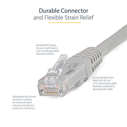 StarTech 3ft CAT6 Ethernet Cable - Gray CAT 6 Gigabit Ethernet Wire -250Mhz 100W PoE RJ45 UTP Molded Network Patch Cord with Strain Relief (C6PATCH3GR) | 250MHz bandwidth, Gold-plated RJ45, Patch Cable, Ethernet Cord, UTP Molded Network, Strain Relief, 10