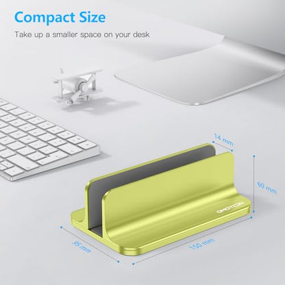 OMOTON Vertical Laptop Stand Holder, Desktop Aluminum Stand for MacBook with Adjustable Dock Size, Fits All MacBook, Surface, Chromebook and Gaming Laptops (Up to 17.3 inches), Green - color: Green