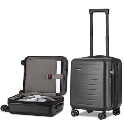 CENSIEN 16 Inch Underseat Carry On Luggage Airline Approved, Expandable Lightweight ABS+PC Hard Shell Suitcases with 360° Spinner Wheels, TSA Lock, YKK Zipper, for Business Weekender (Black, 1 PC) - color: Black, size: Underseat - 16 Inch - EXT