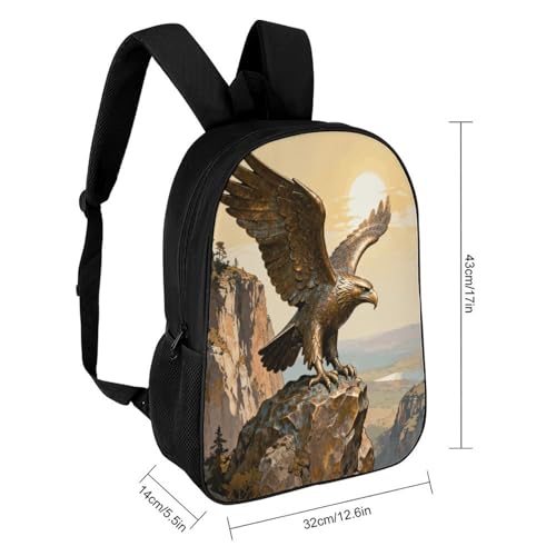 17-Inch Laptop Backpack Water-Resistant Bronze Eagle Cliff Daypack with Shoulder Strap Lightweight Casual Rucksack for Travel Commuter Hiking Outdoor Activities 20l Black