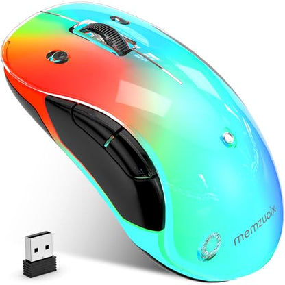 memzuoix 2.4G Aesthetic Wireless Mouse - Customizable Covers & LED Mood Lighting - Rechargeable Ergonomic Design, 5 Buttons, 1200 DPI for Office, Laptop, Mac - White - color: White