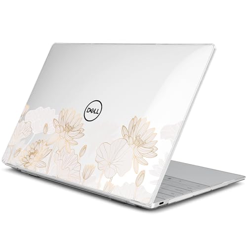 Batianda Gold Lotus Case for Dell XPS 13 Laptop 2024 2025 | Fits Model 9340/9345/9350 13.4" Display, Lightweight Slim Hard Shell Protection for Women Elegant Minimal Style Users - color: Gold Lotus