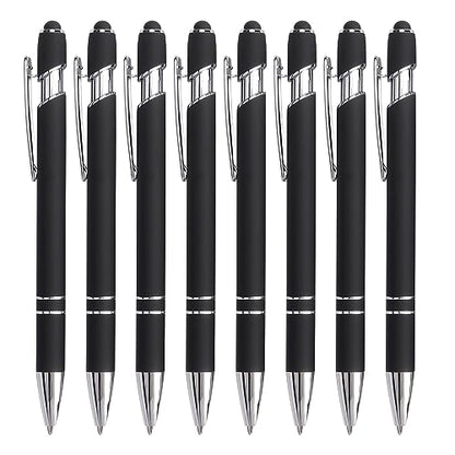 Bribobo 8 Pack Ballpoint Pen 2-in-1 Stylus, 1.0 mm Black Ink | Retractable Metal Pen With Stylus Tip for Touch Screens - color: 8 Black