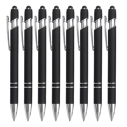 Bribobo 8 Pack Ballpoint Pen 2-in-1 Stylus, 1.0 mm Black Ink | Retractable Metal Pen With Stylus Tip for Touch Screens - color: 8 Black