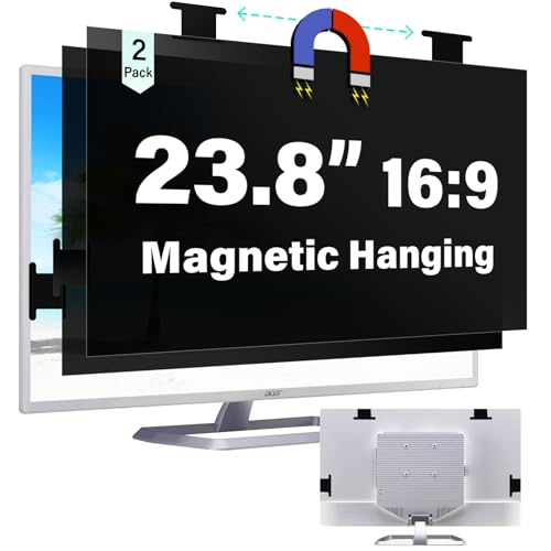 [2 Pack] Magnetic Hanging 23.8 Inch Computer Privacy Screen for 16:9 Aspect Ratio Widescreen Monitor, Eye Protection Anti Glare Blue Light Computer Monitor Privacy Filter, Removable 23.8 in Protector Film - size: [2 Pack] 23.8 inch