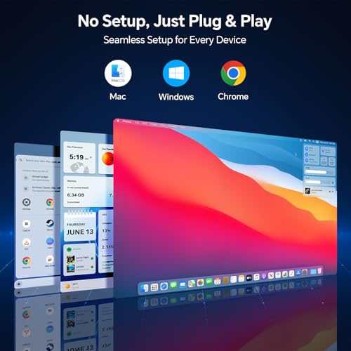 14" Laptop Screen Extender, Ultra-Slim 0.17" FHD 1080P IPS Portable Monitor for Laptop, USB C/HDMI Plug & Play, Fits 13"-17.3" Laptops, Work with Windows/Mac/Chrome,