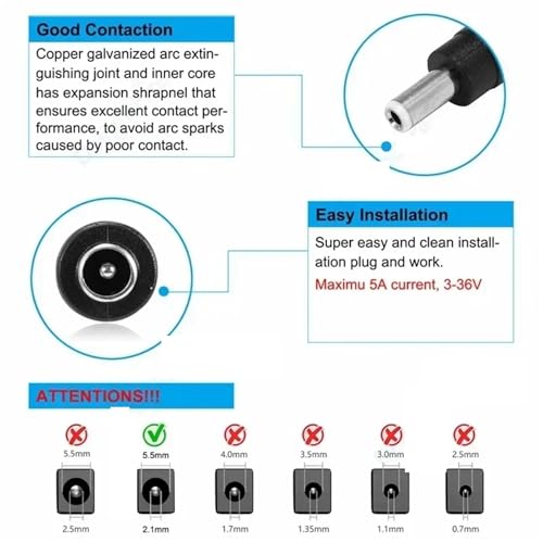DC Power Connector DC Power Plug Connector Adapter Female to Male Jack Panel Mount Terminal Converter for Laptop(Gold) - color: Gold
