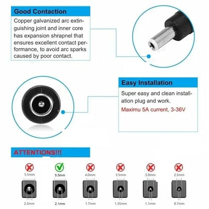 DC Power Connector DC Power Plug Connector Adapter Female to Male Jack Panel Mount Terminal Converter for Laptop(Multi) - color: MULTI