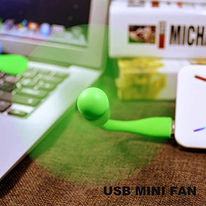 Sokelinn-six USB Flexible Fan, Mini Portable Cooling Fans USB Powered for Power Bank Laptop PC AC Charger - 2 Pack (Green) - color: Green