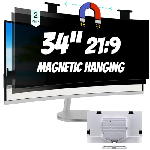 [2 Pack] Magnetic Hanging 34 Inch Computer Privacy Screen for 21:9 Aspect Ratio Widescreen Monitor, Removable Eye Protection Anti Glare Blue Light Computer Monitor Privacy Filter - size: [2 Pack] 34 inch 21:9