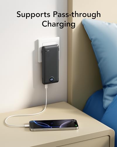 VRURC 10000mAh 22.5W Portable Charger, AC Plug & Built-in Cables,Black | Slim battery pack ,PD 20W fast charging, for business travel,compatible with iPhone & Samsung - color: Black