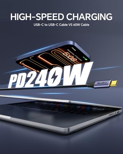 6.6ft USB C to C Display Cable 4K@60Hz, 20Gbps Data Transfer, 240W PD Fast Charging, USB 3.2 Gen 2x2, Gold-Plated Connector, Braided Monitor Cable for MacBook Air/Pro, iPhone 15/16/17, SSD, Laptop - size: 6.6ft