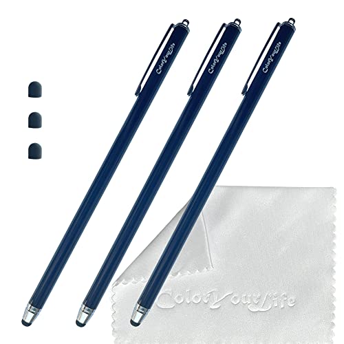 Bundle of 3-Pack 7.3" Extra Long Thin Tip High Precision Universal Capacitive Stylus Pens for Touch Screens and Microfiber Cloth (Black) - color: Black