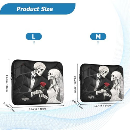 Skeleton Couple Rose Dark 15-16 Inch Quilted Laptop Sleeve Case Soft Notebook Protector Bag Computer Carrying Case - color: skeleton couple rose dark, size: Large