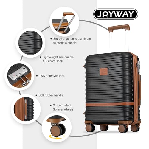 Joyway Expandable Carry on Luggage Sets Airline Approved, Lightweight Hard Shell 20 Inch Carry-on Suitcase with Spinner Wheels - color: Black, size: Carry on luggage