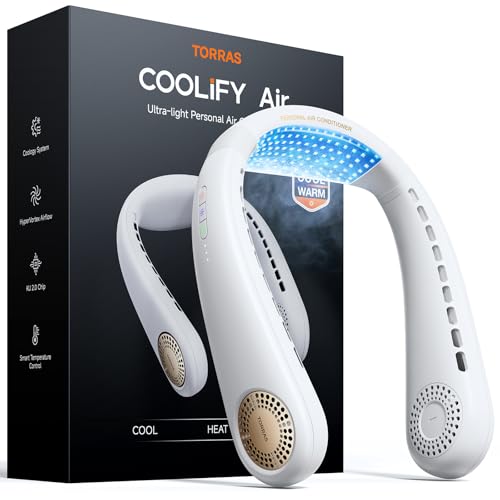 TORRAS COOLiFY Air 2026 Upgraded Neck Fan Air Conditioner, Dual-Airflow Pro Cooling, Ultra Light Portable Fan Rechargeable, Personal Cooling Fan Travel Essentials, Gift for Dad Father,White - color: White