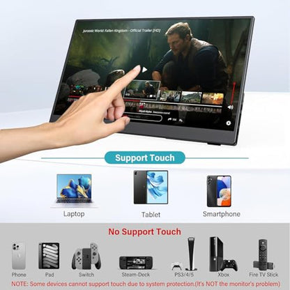 InnoView 15.6" Portable Monitor 60Hz Touchscreen 1080P 10-Point Touch Screen Monitor Portable with Protective Sleeve Built-in Stand, 1200:1 HDMI USB C Travel Monitors for Laptop, PC, Phone - size: 15.6-in