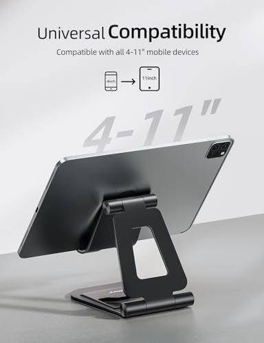 Nulaxy Dual Adjustable Foldable iPad Stand, Full Aluminum, Stable Support | Desktop Tablet Holder, Tablet Accessories for Office Kindle Compatible with All Mobile Devices, Ipads and Phones - color: A-Black