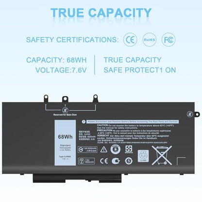 GJKNX Laptop Battery Compatible with Dell Latitude 5580 5491 5280 5480 5490 5495 5590 5591 5488 5288 E5480 E5580 E5590 E5490 Precision 15 3520 3530 DY9NT 5YHR4 GD1JP 451-BBZG 0GD1JP 68WH - size: GJKNX