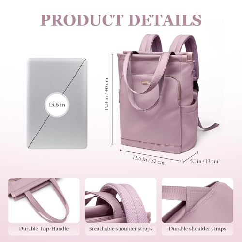 GOLF SUPAGS Convertible Laptop Backpack for Women Casual Daypack Notebook Tote Bag for Work College Travel Leisure (Pinkish Purple) - color: Pinkish Purple