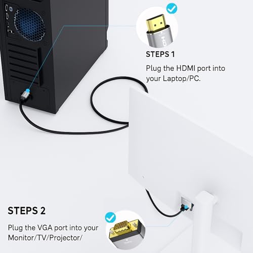 Cyberguys! HDMI to VGA Cable 3ft, Adapter Cord with Secure Latch and IC Chip – Plug & Play HDMI to VGA Converter Cable for Projector, PC, Laptop, Desktop, Xbox, PS3, 1080P 60Hz - size: 3FT