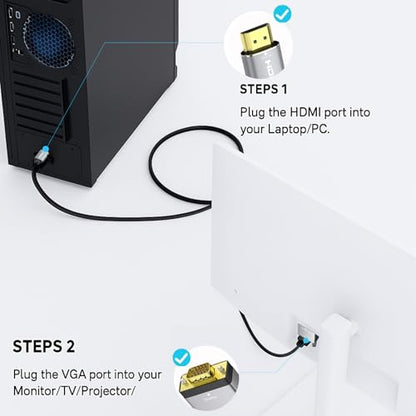 Cyberguys! HDMI to VGA Cable 10ft,Adapter Cord with Secure Latch and IC Chip – Plug & Play HDMI to VGA Converter Cable for Monitor, Projector, PC, Laptop, Desktop, Xbox, PS3, 1080P 60Hz - size: 10FT
