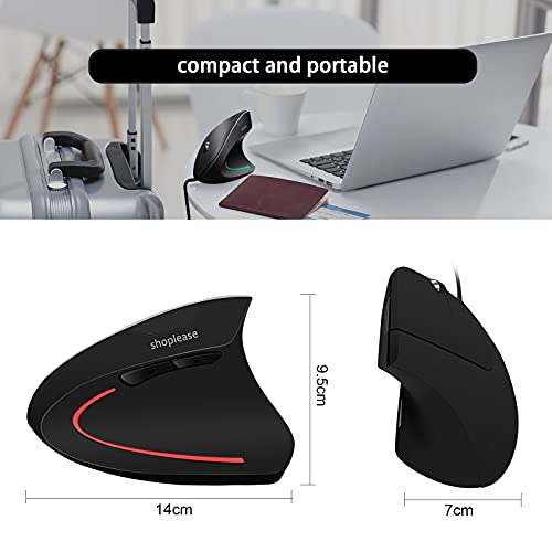 Wired Vertical Mouse, Optical Ergonomic Mouse with 4 Adjustable 800/1200/2000/3200, 5 Buttons USB Computer Mouse, Better for Large and Medium Sized Hands
