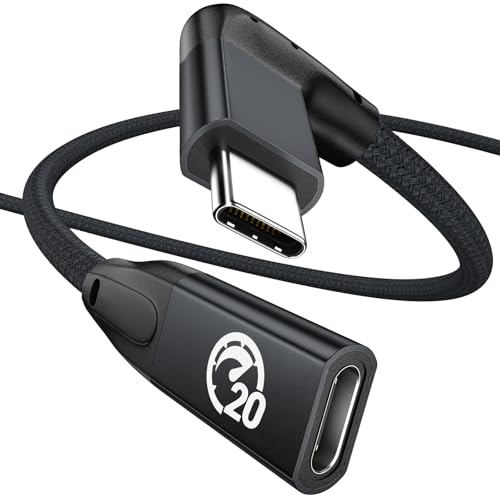 Right Angle USB C Extension Cable 1.6FT, USB-C 3.2 Male to Female Cable | 20Gbps & 4K Video 90 Degree Type C Extender Cord for USBC Hub, MacBook, iPad Pro/Air/Mini, Galaxy S26/S25, iPhone 17 16 15 - color: BLACK, size: 1.6FT