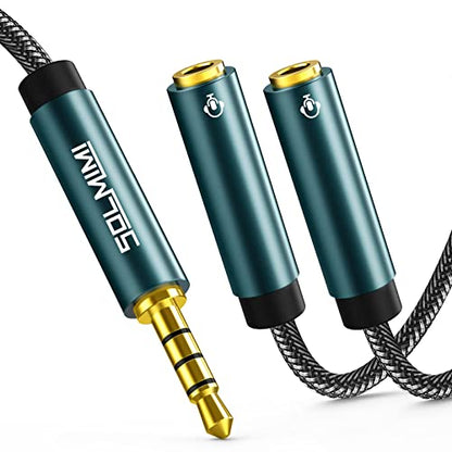 Headphone Splitter for 2 Headphones, TRRS 3.5mm Male to 2 Female Audio Jack Splitter Adapter Compatible with Two Headsets or Microphones to PC, Laptop, Smartphones, PS4, PS5, Xbox - 1 FT - size: 1 Feet