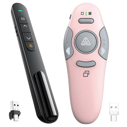 QUI Presenter Clicker USB A&C Bundle | Pen-Shaped Black & Remote-Shaped Pink