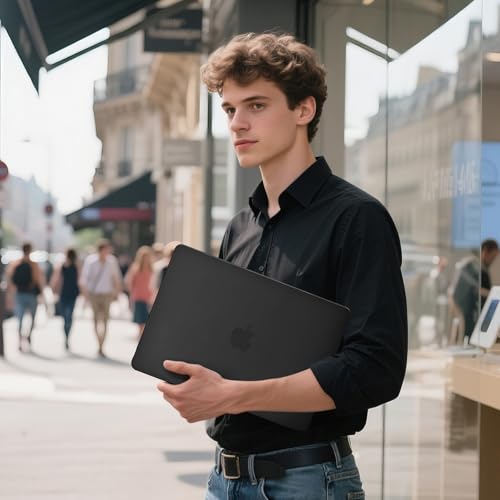 EooCoo Case for MacBook Air 15 inch M5 M4 M3 M2 2026-2023, Matte Black | Easy to Install, Sturdy, Plastic Hard Shell Case & Keyboard Cover & Screen Protector, Model: A3448 A3241 A3114 A2941 - color: Matte Black