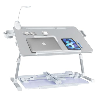 Adjustable Laptop Lap Desk with Cooling Fan USB Light for Adults - color: Grey,70x45cm