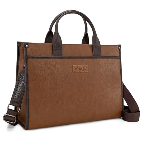 Wrangler Laptop Bag for Women 15.6 Inch Vintage Work Tote Bag for Business Briefcase Handbag with Adjustable Shoulder Strap - color: Brown-coffee