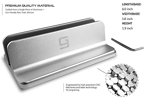 Vertical Laptop Stand for Desk [Adjustable] Sturdy Aluminum Dock Fits All Laptops (up to 20.3 inches) Space Saving, Modern Compact Holder, Compatible with MacBook Pro/Air, Surface, HP, Dell (Silver) - color: Sliver