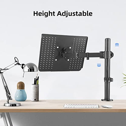suptek Single Laptop Notebook Desk Mount with Tray for 13-27 inch Computer Screen, Fully Adjustable Laptop Desk Arm for Notebook up to 17’’, Weight up to 15.6 lbs - style: Single laptop mount