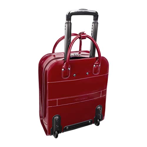 McKlein UPTOWN, Top Grain Cowhide Leather, 15" Leather Vertical Wheeled Ladies' Laptop/Computer & Tablet Business Briefcase Bag/Women's Rolling Overnight Travel Bag, Removable trolley case